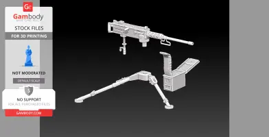 WW2 M2 Browning HMG model with tripod and linked ammo box for 3D printing.