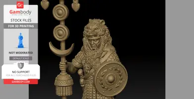 Roman Signifer miniature holding a standard and shield, adorned in armor and a bear headdress for 3D printing.
