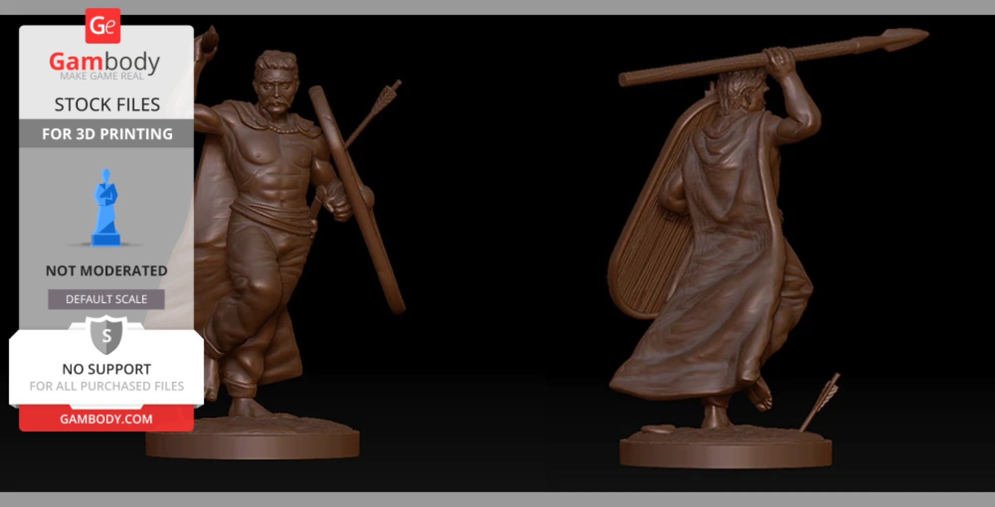 A detailed 3D model of a Celtic warrior with spear and shield, in dynamic pose, suitable for 3D printing.
