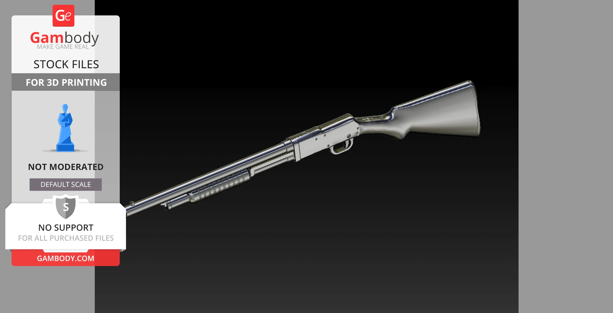 3D model of a Stevens 520 shotgun shown for 3D printing on a black background.