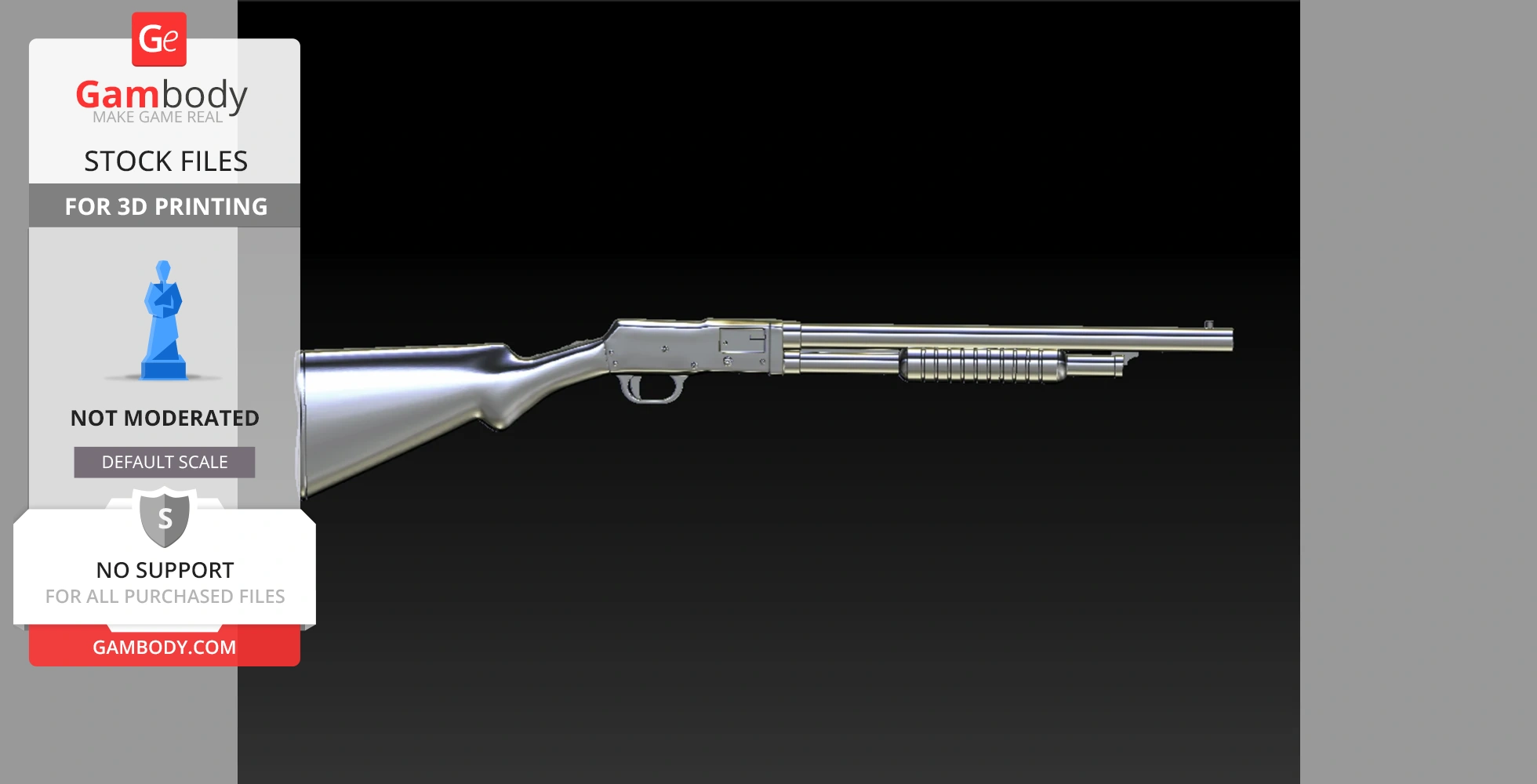 3D model of a Stevens 520 shotgun, showcasing detailed barrel and stock design for printing.