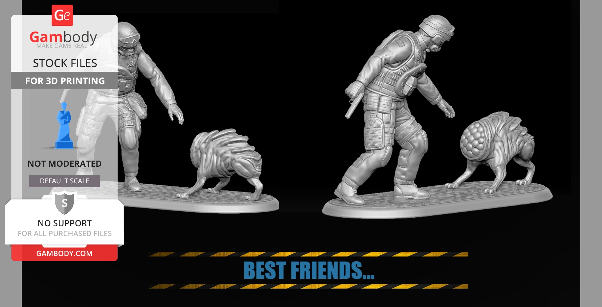 A soldier and alien creature diorama, designed for 3D printing, displaying a close interaction.