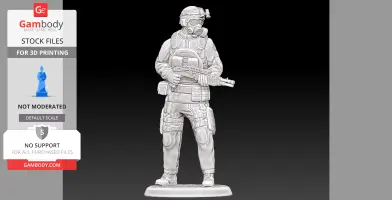 A detailed miniature soldier figure in tactical gear holding a shotgun, designed for 3D printing.
