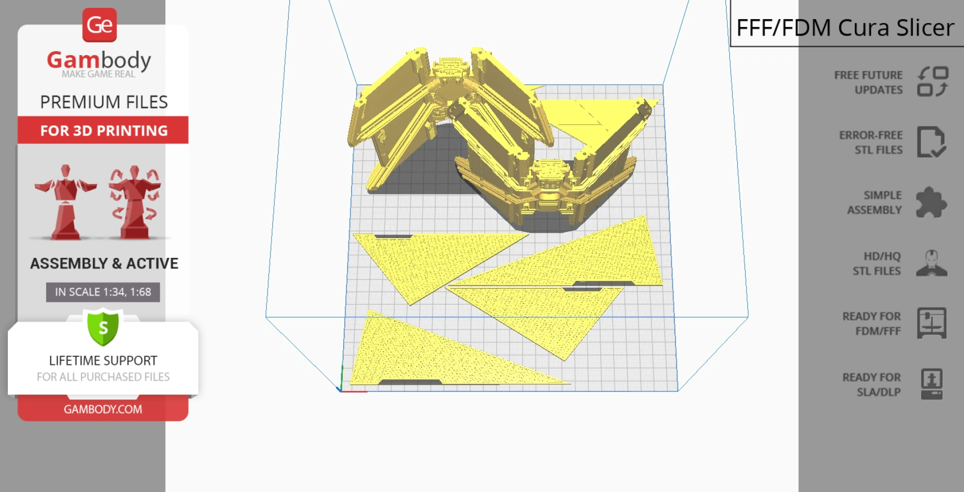 3D model parts of TIE Avenger spacecraft arranged for printing, displayed in a slicing software preview.