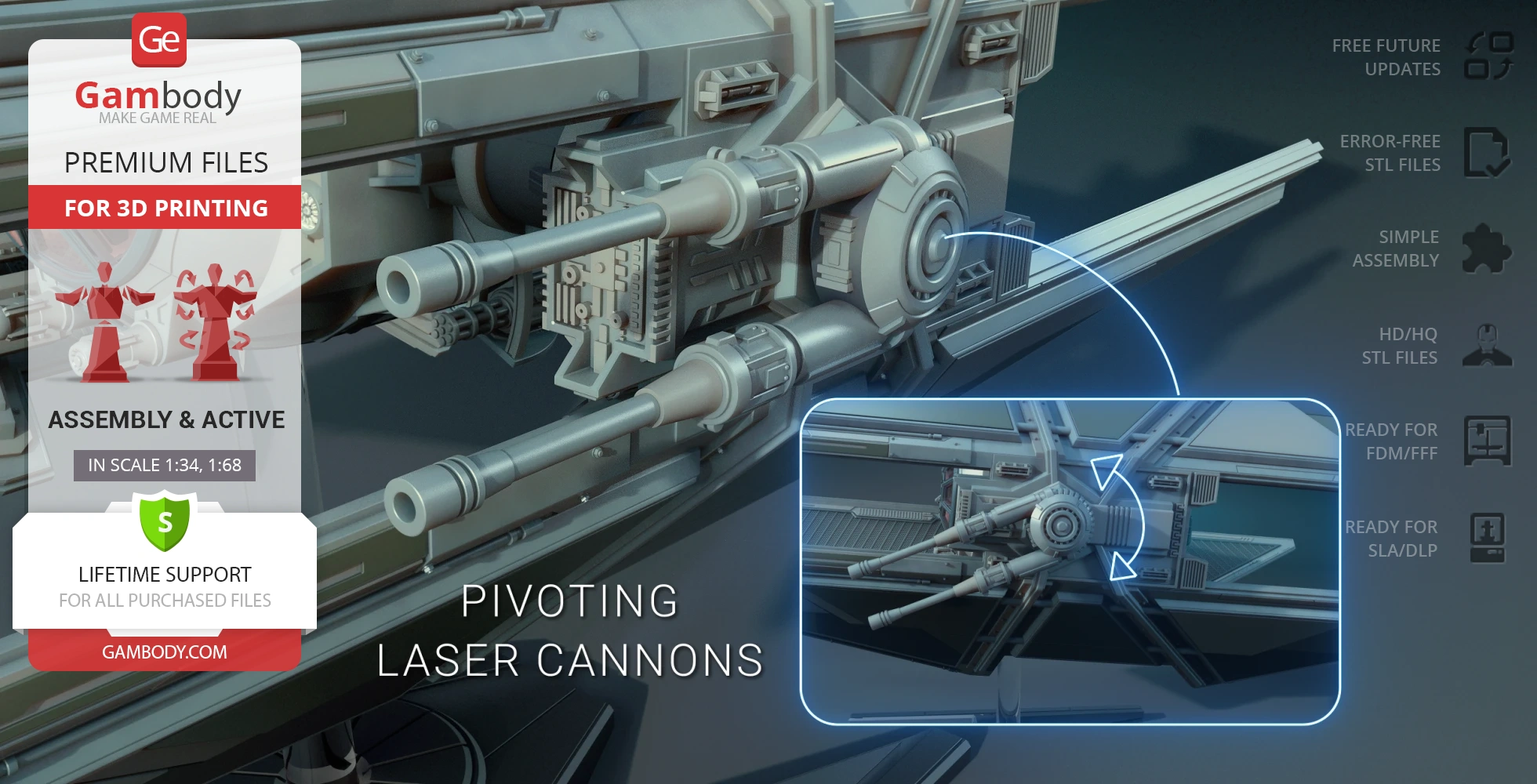 Detailed 3D model of TIE Avenger from Star Wars featuring pivoting laser cannons, ready for 3D printing.