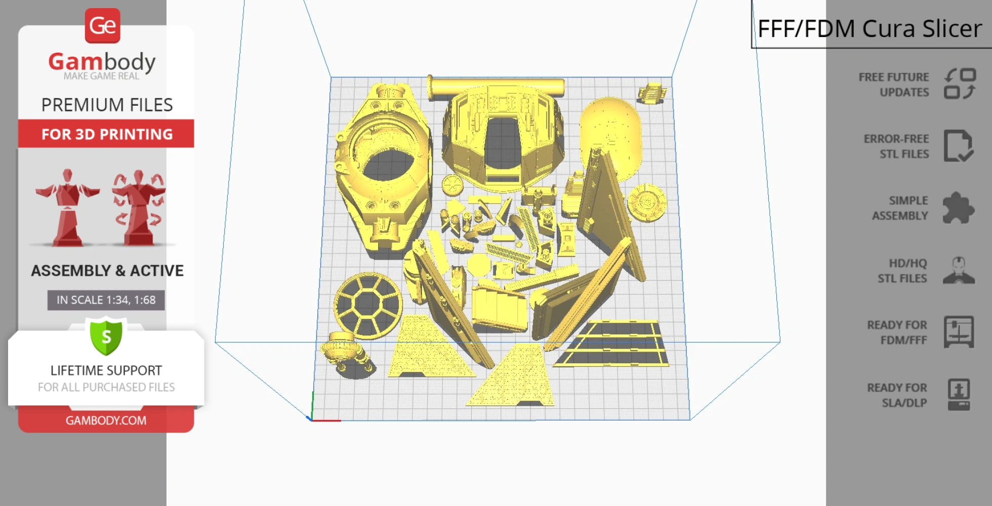 3D printing layout for TIE Avenger model parts from Star Wars, ready for assembly.