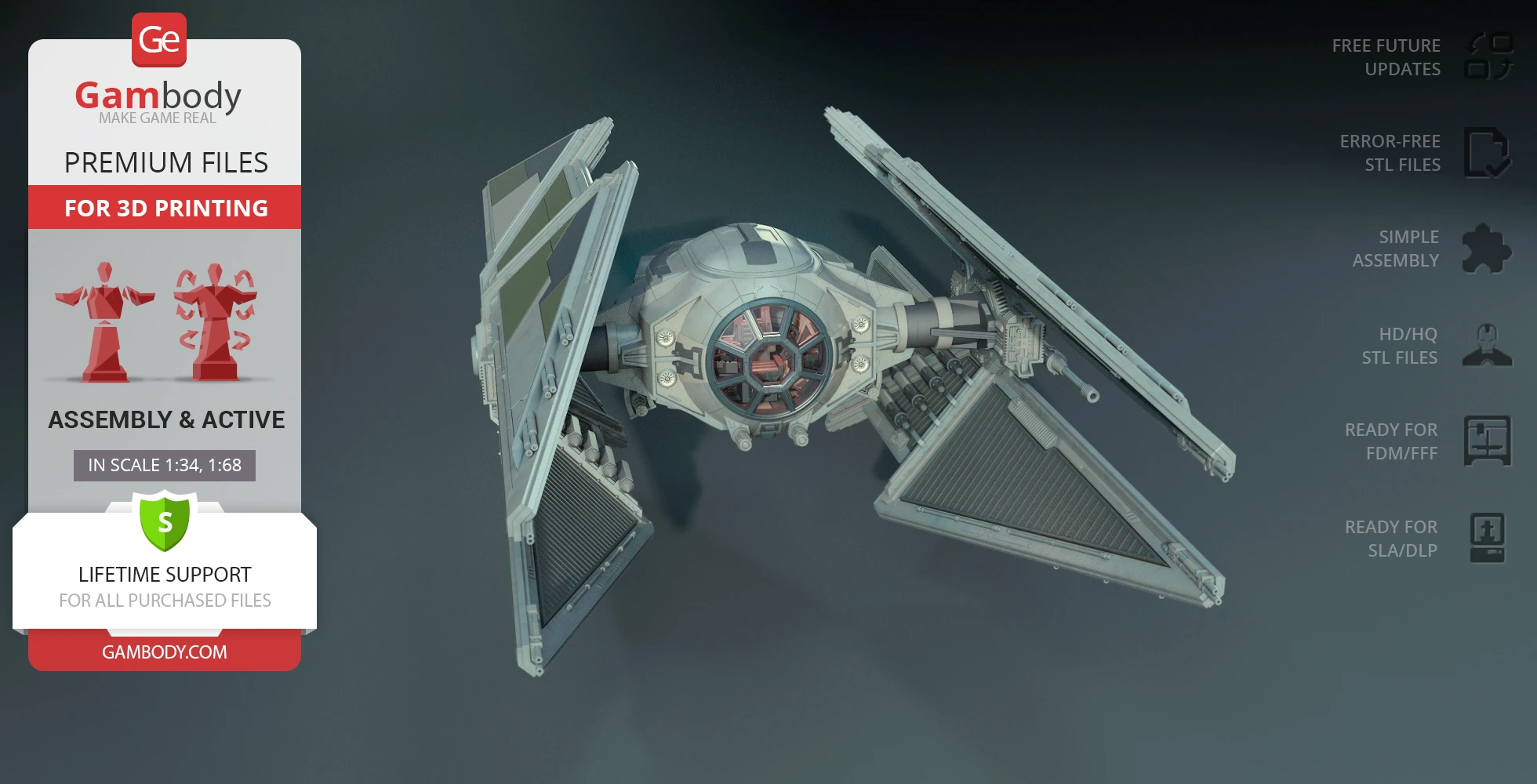 A detailed 3D model of a TIE Avenger spacecraft from Star Wars, designed for 3D printing.