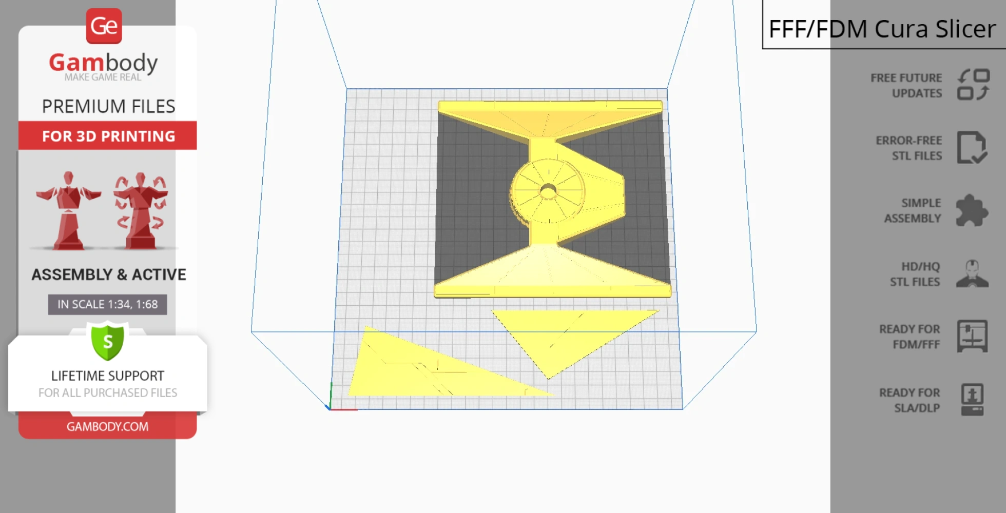 TIE Avenger 3D model parts in Cura slicer, ready for 3D printing.