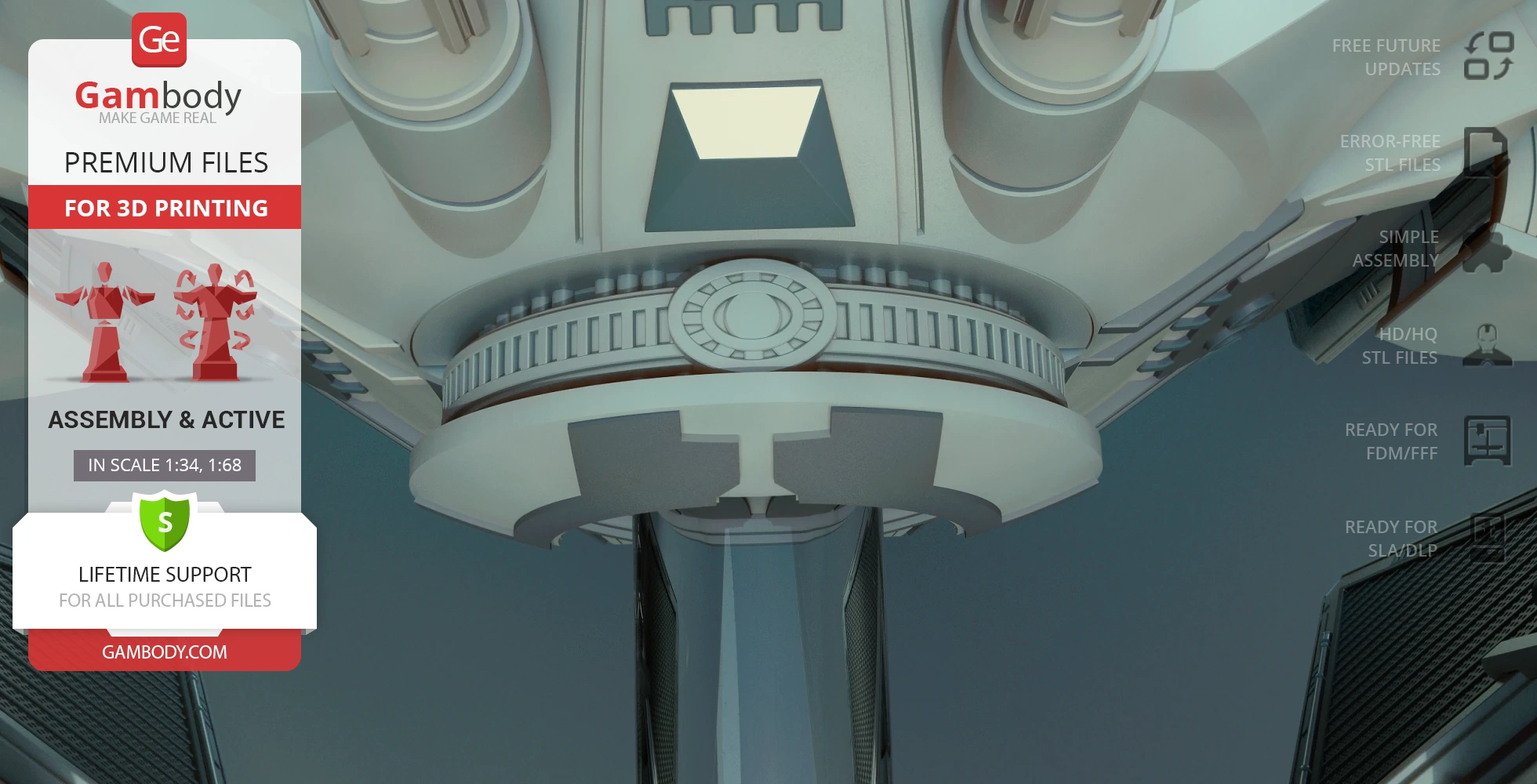 Close-up view of a detailed 3D-printed TIE Avenger spaceship model from Star Wars by Gambody.