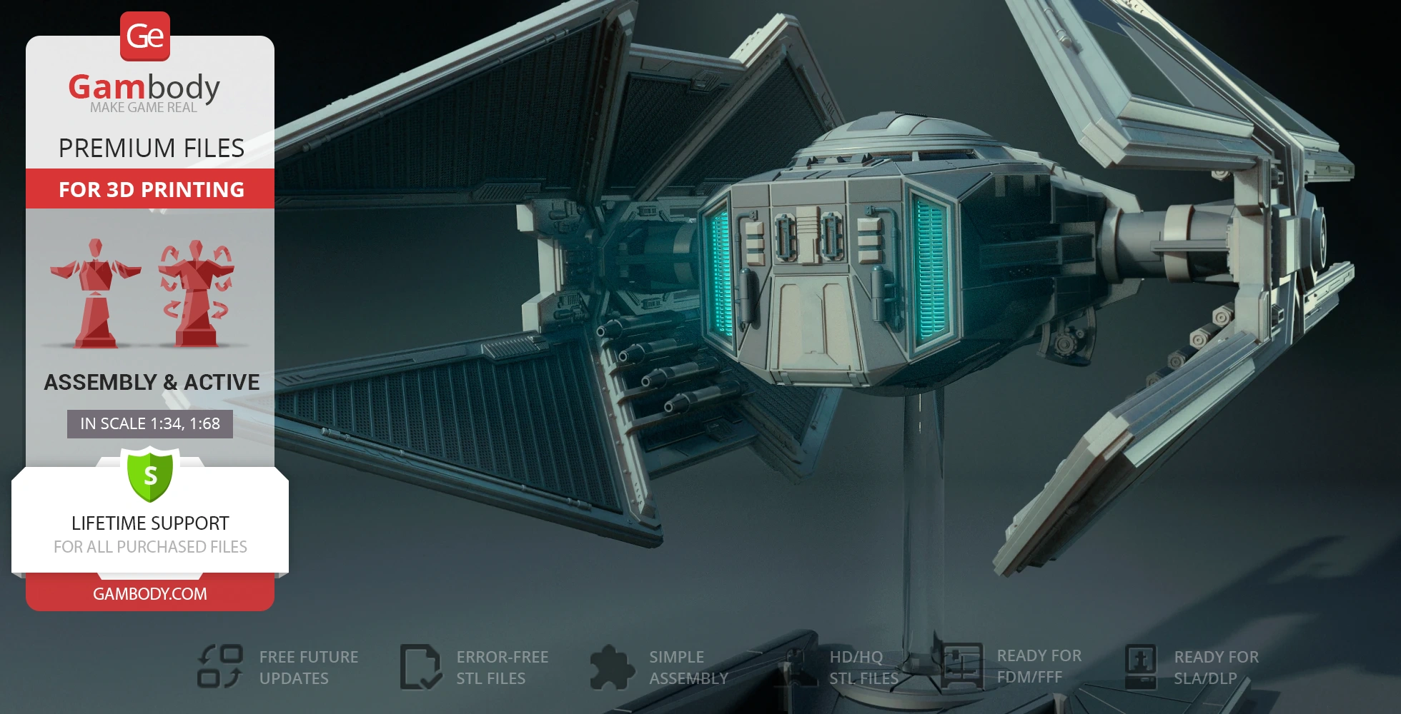 Detailed 3D model of a TIE Avenger spacecraft from Star Wars, ready for 3D printing.