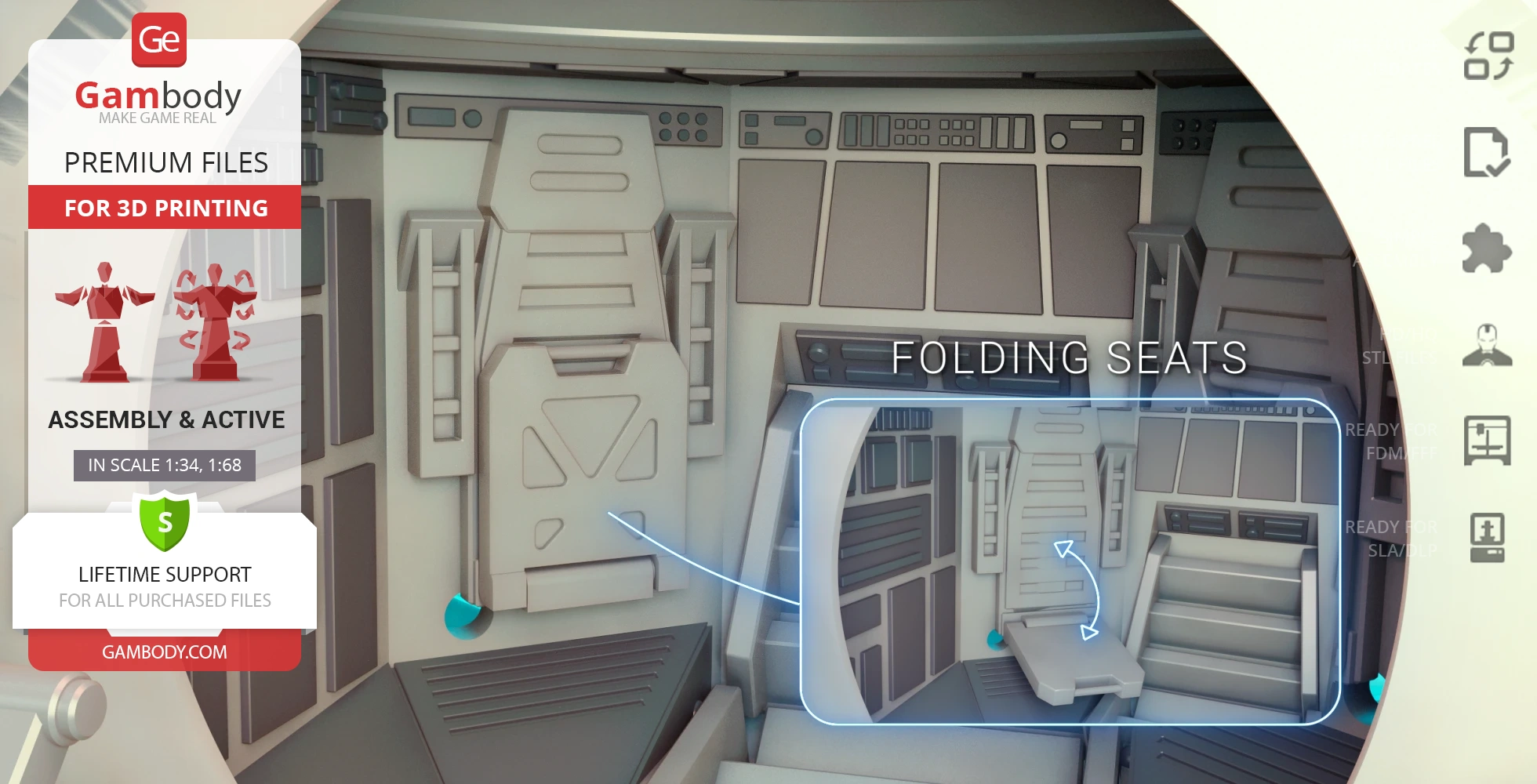 Star Wars TIE Avenger cockpit 3D model showing detailed control panels and folding seats.