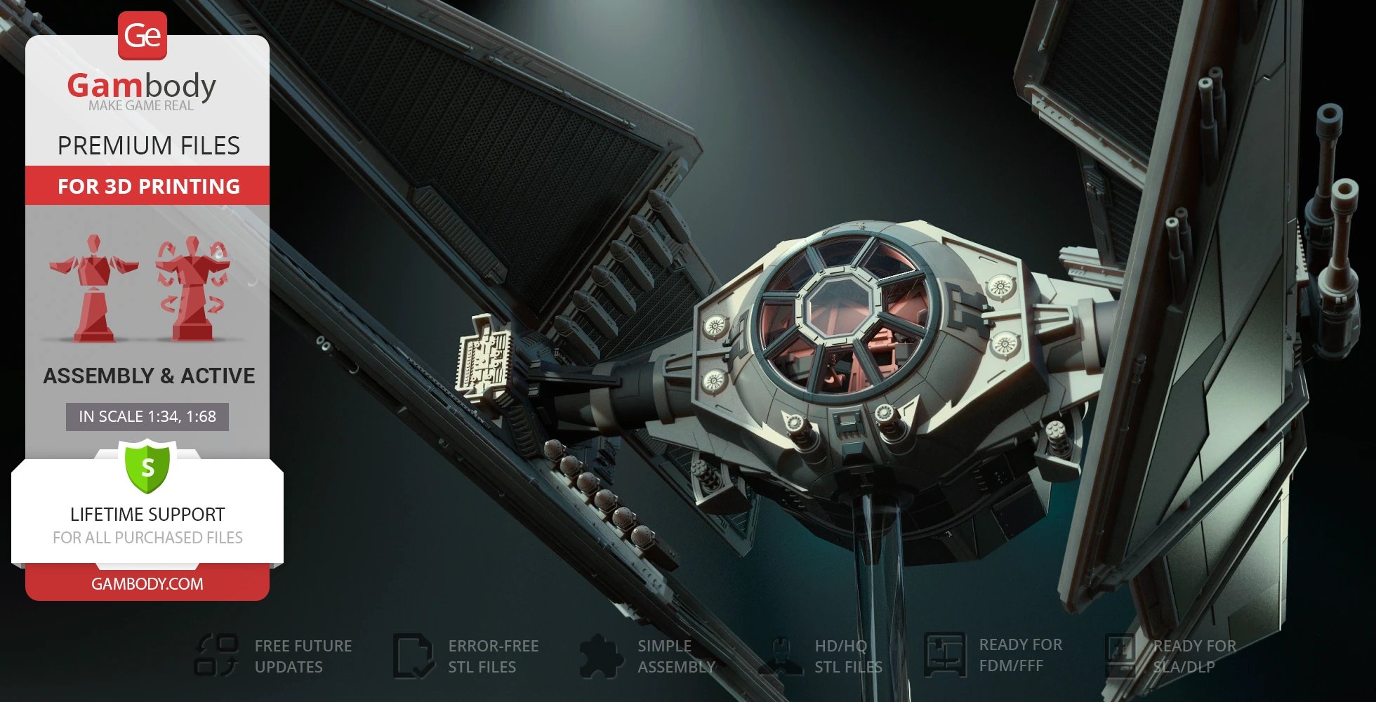 Detailed TIE Avenger 3D model from Star Wars for printing, featuring intricate design elements.