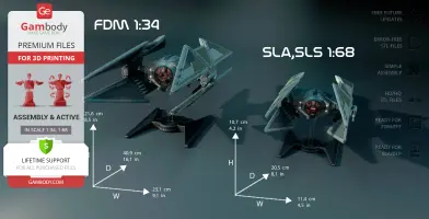 Two detailed 3D printed TIE Avenger models from Star Wars, showcasing different scales and print details.