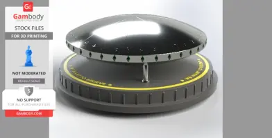 Flying saucer model with 'We Want To Believe' text on round base for 3D printing.