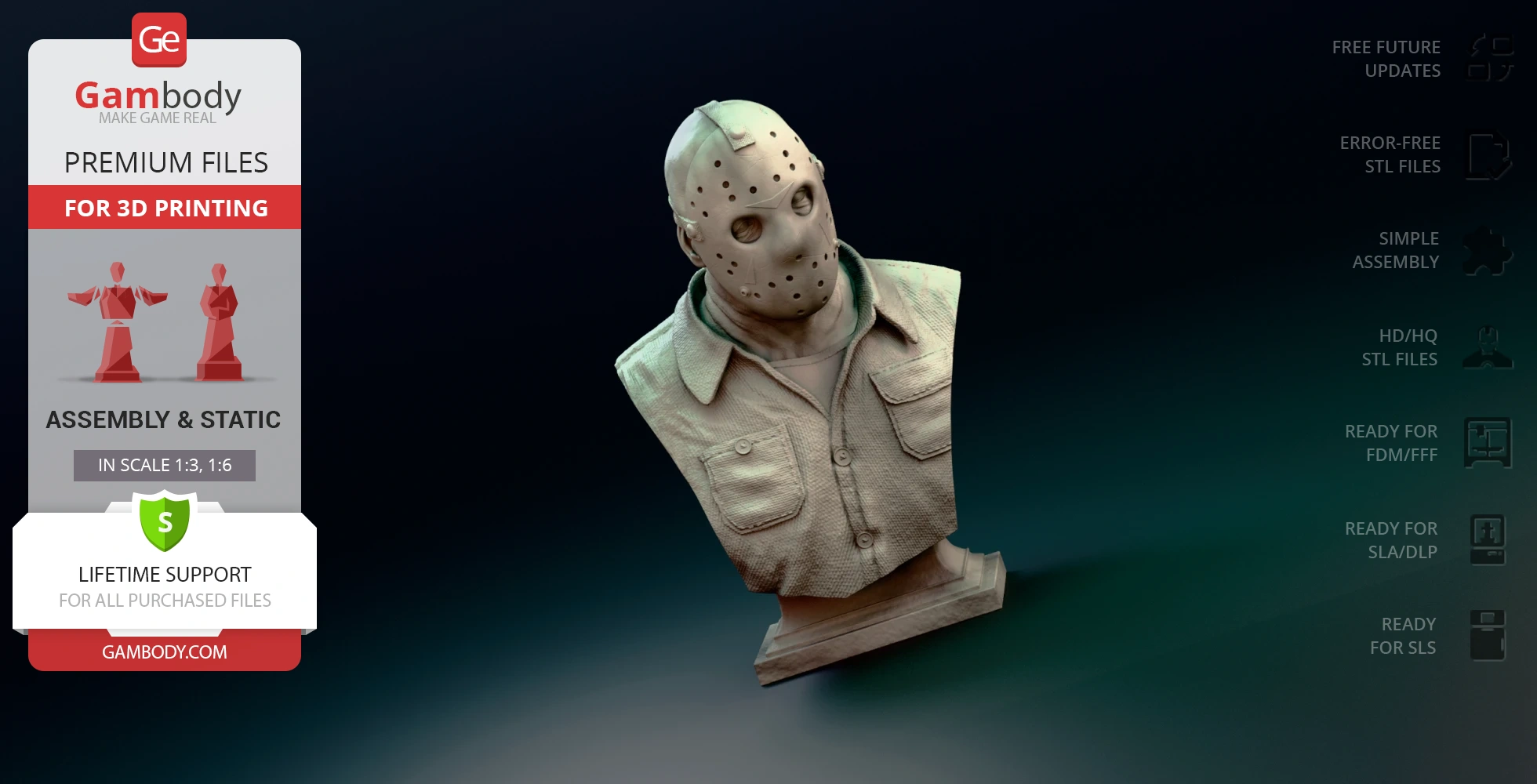 Hockey-masked bust in a collared shirt, designed for 3D printing by Gambody.
