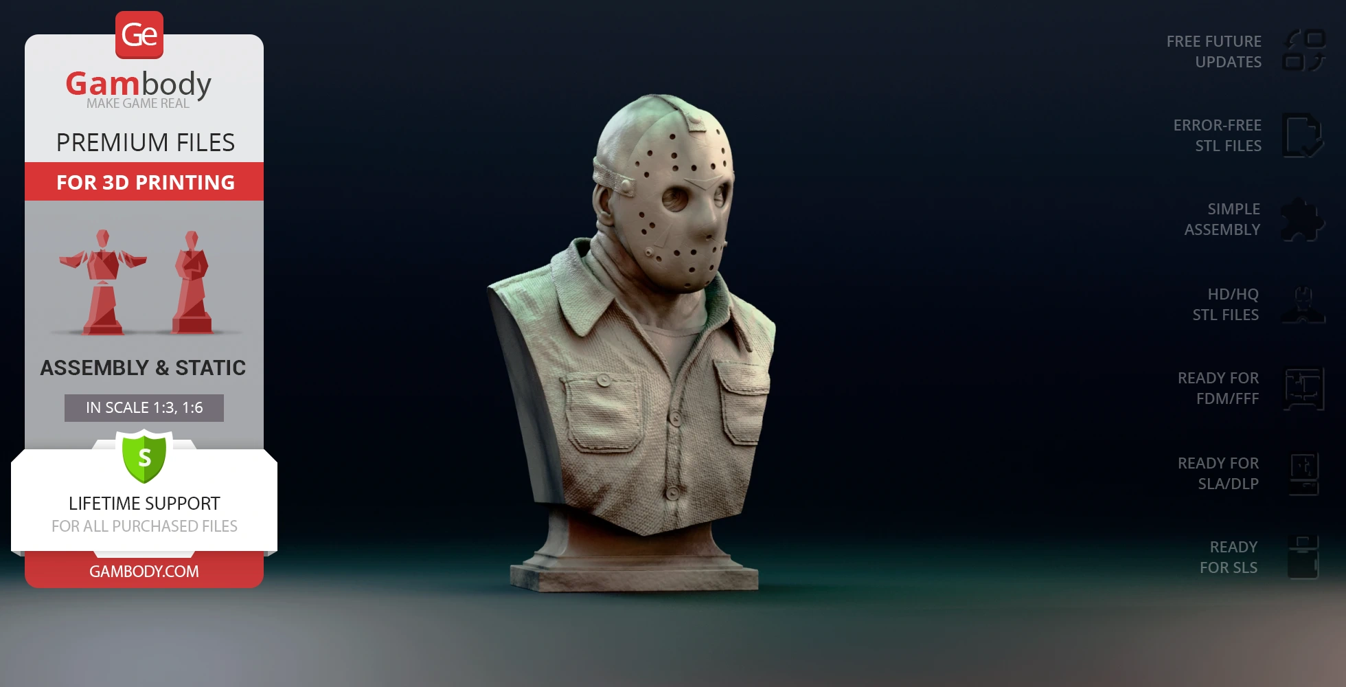 3D bust of a masked figure wearing a collared shirt, displayed for 3D printing purposes.
