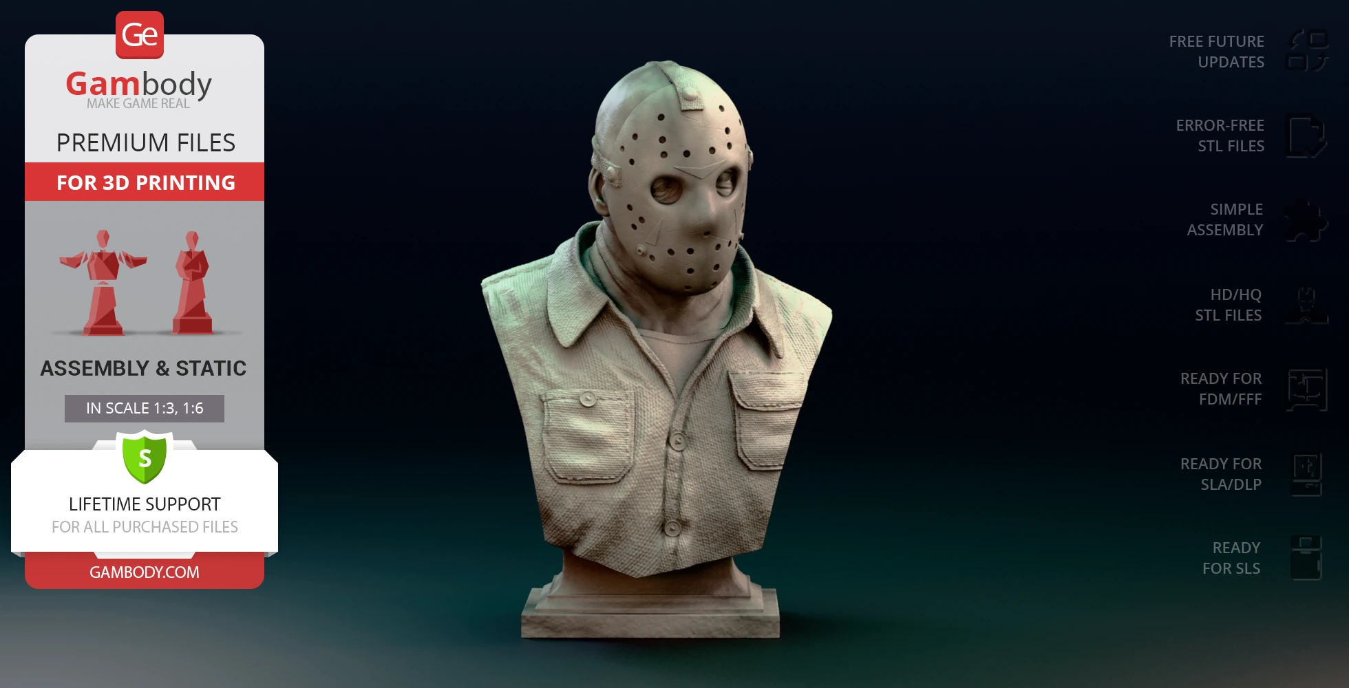 A detailed bust of a masked figure in a collared shirt, ready for 3D printing.