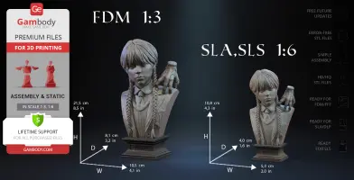 Bust of a girl with pigtails and a disembodied hand on her shoulder, designed for 3D printing.