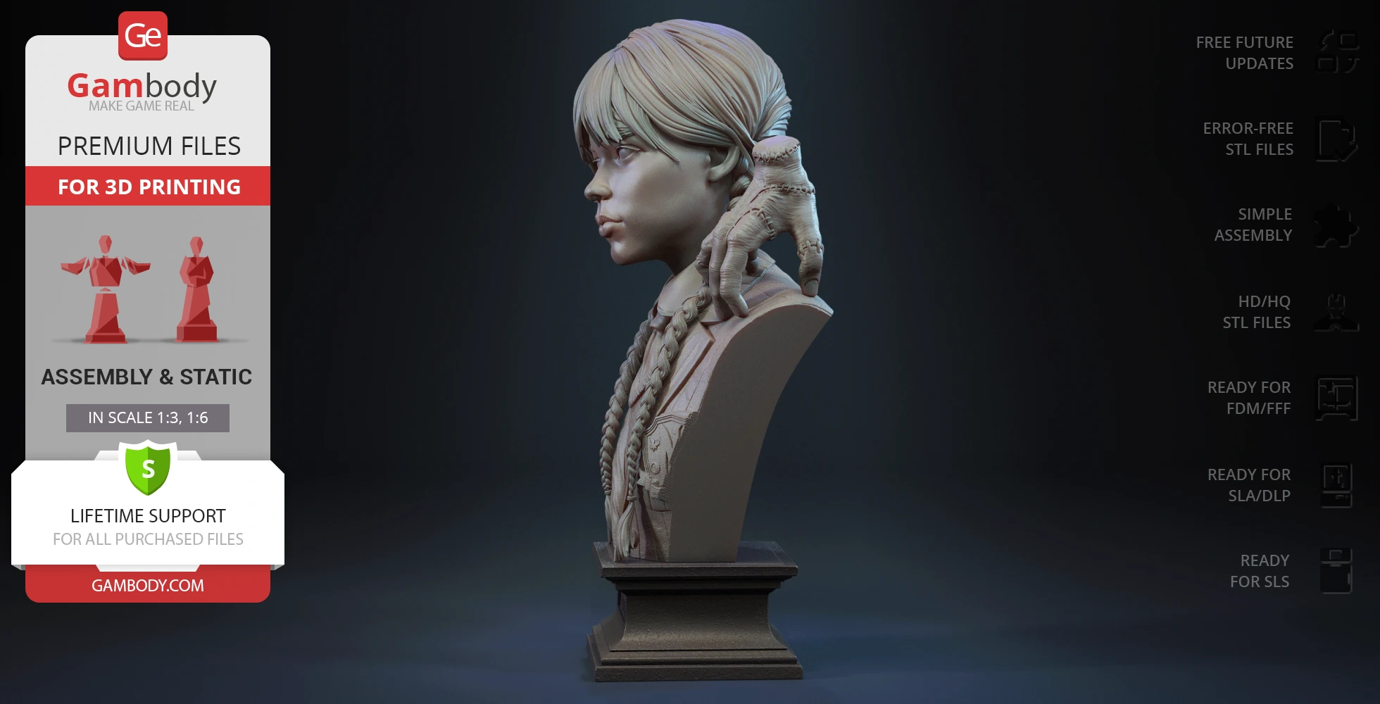 Bust of a girl with braids, featuring a detached hand resting on her shoulder.