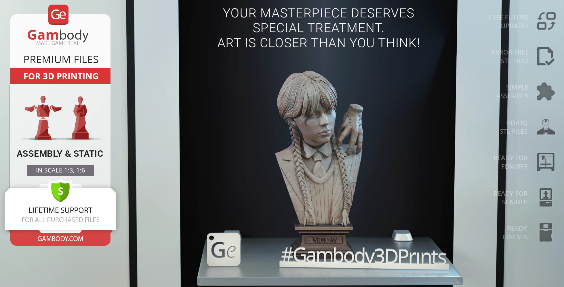 A detailed bust of a girl with long braids and a hand on her shoulder, suitable for 3D printing.