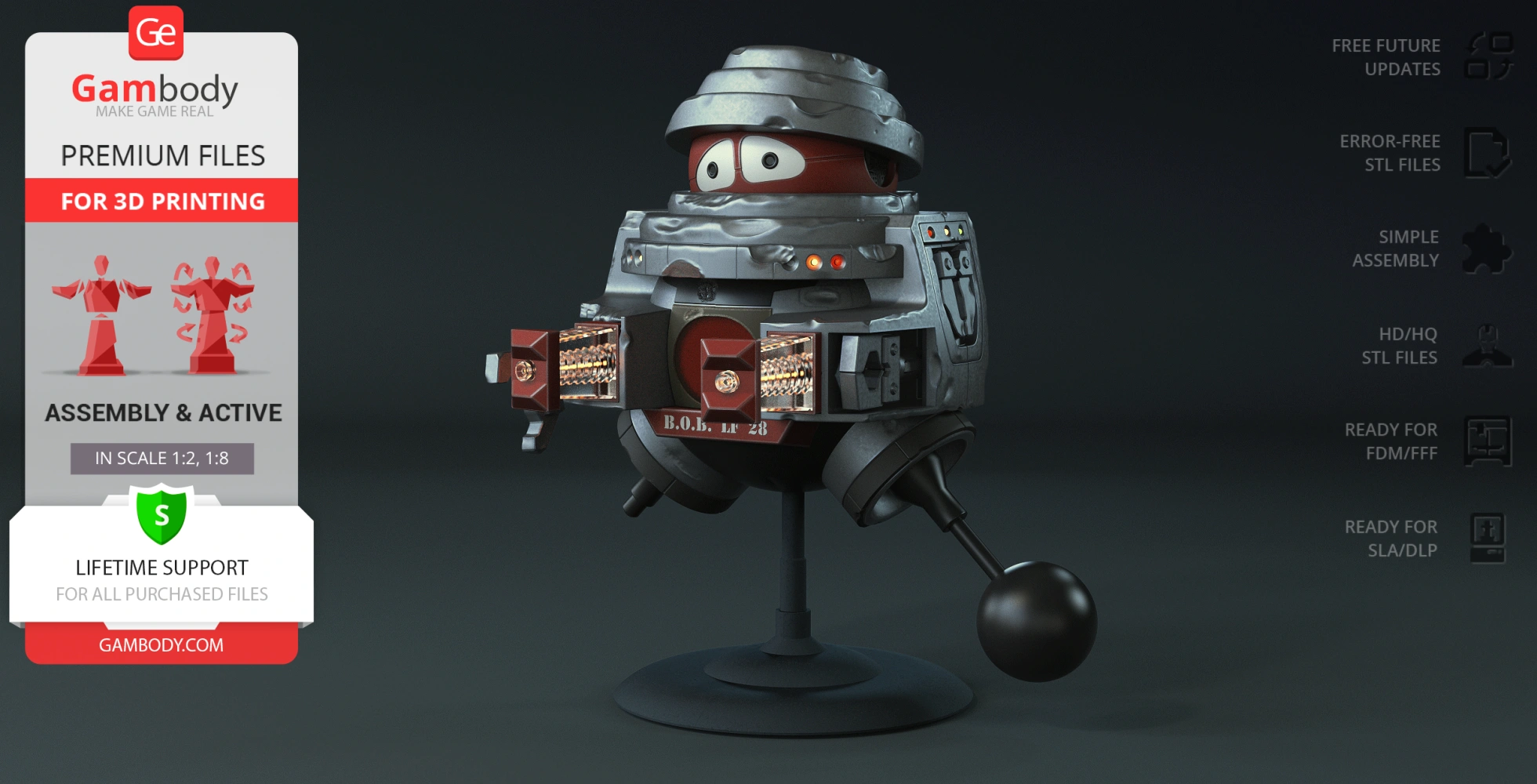 A retro sci-fi robot model with a spherical body and mechanical details, ready for 3D printing.