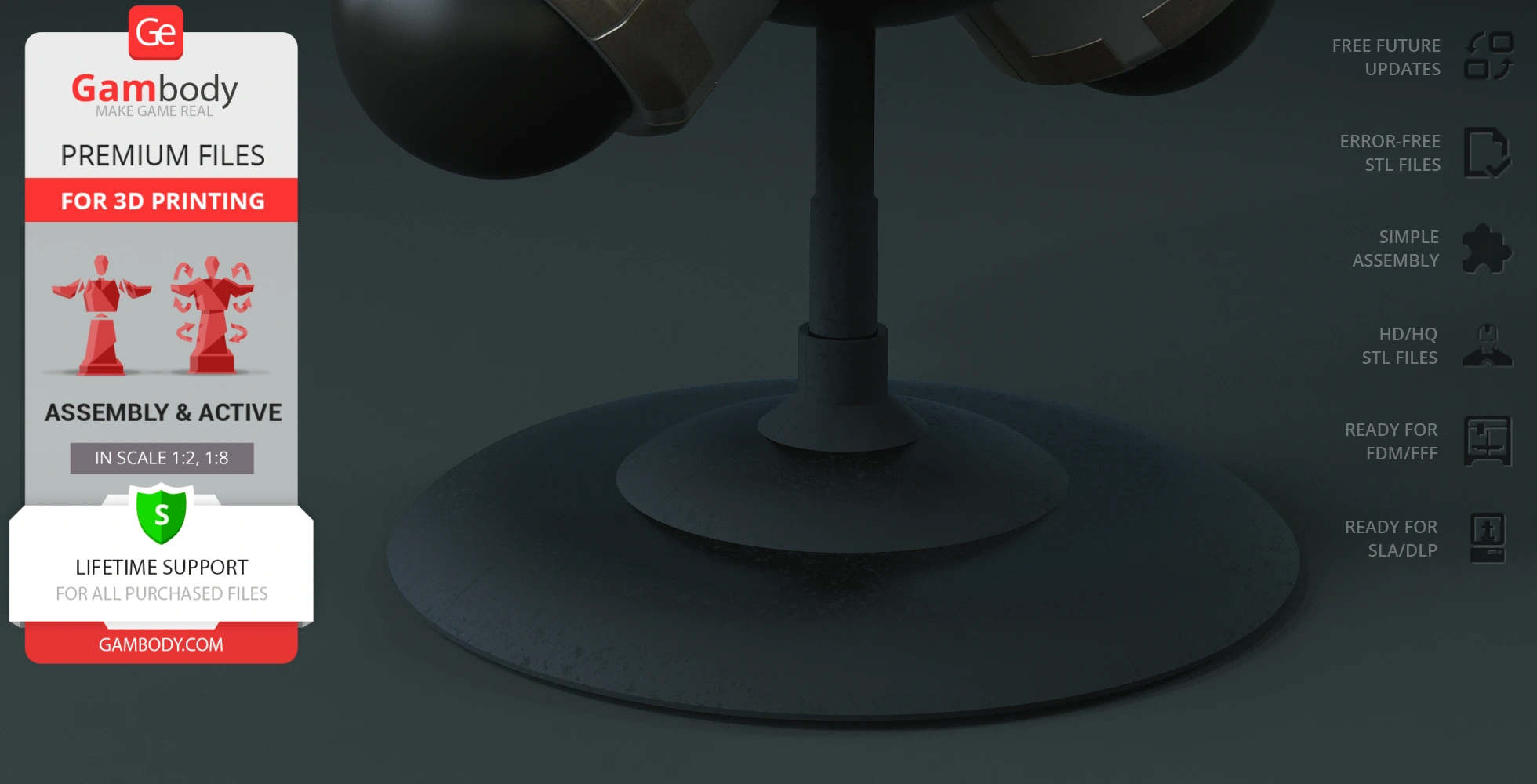 3D model base design with information on premium 3D printer files available at Gambody.