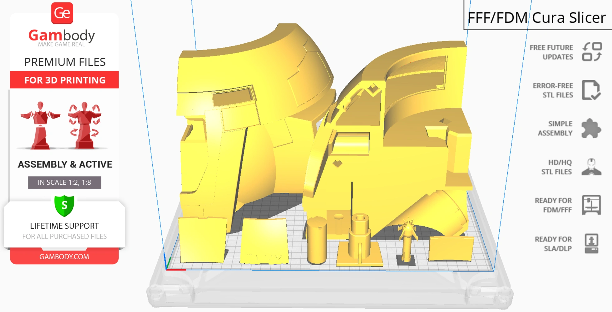 3D model parts for V.I.N.CENT robot, displayed in Cura slicer, optimized for 3D printing assembly.