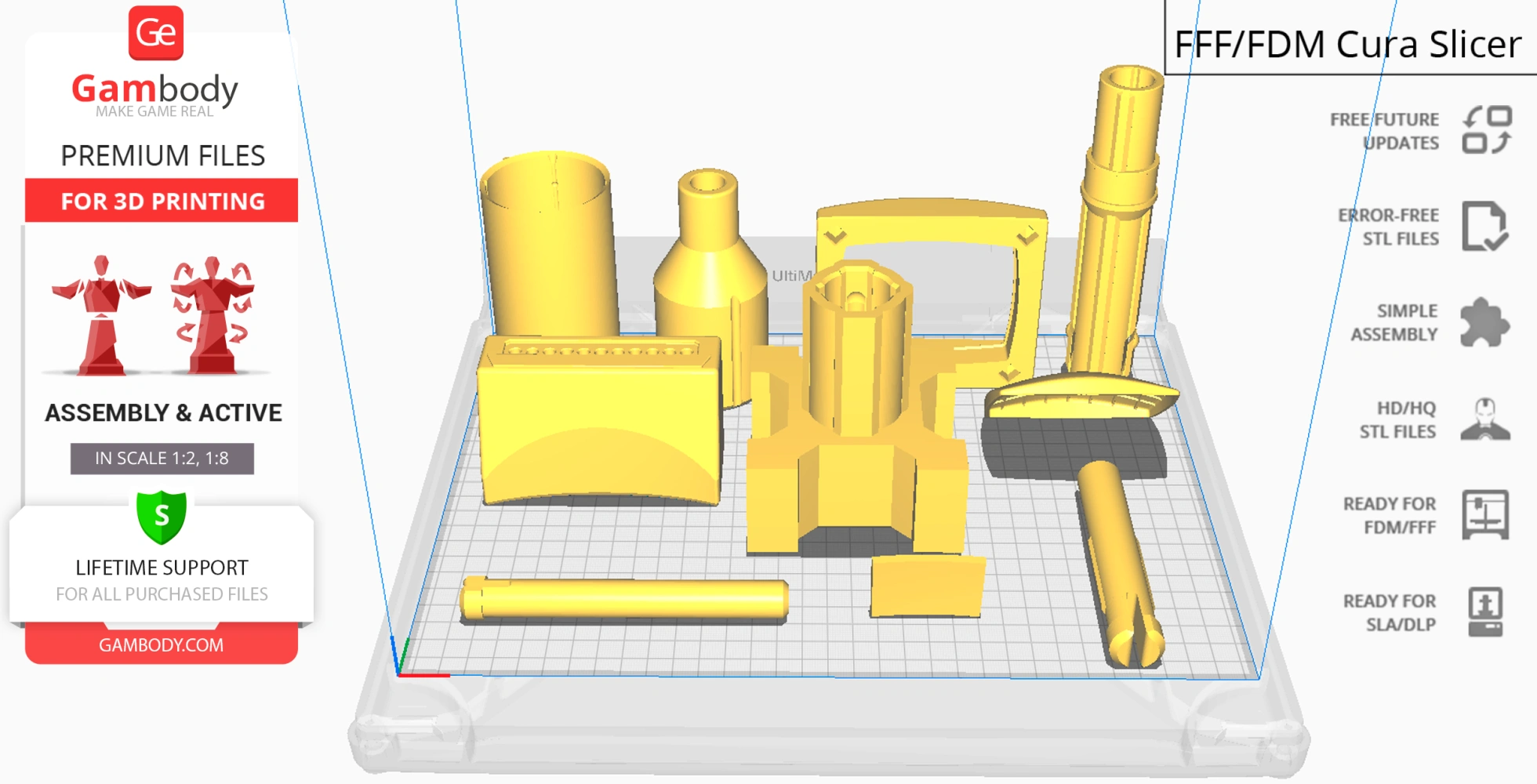 A 3D printer interface showing assembled robot parts in yellow for V.I.N.CENT model.