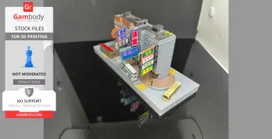 Miniature Hong Kong street scene with buildings and vibrant neon signs for 3D printing.