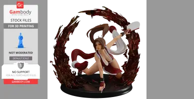 Dynamic 3D model of a female character in a red and white outfit, striking an action pose.