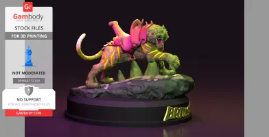 A snarling armored tiger with yellow stripes stands ready on a rocky base, labeled 'Battlecat.'