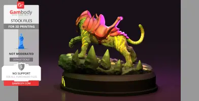Green tiger with red armor on a base with spikes, ready for 3D printing.