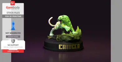 A fierce, green tiger-like creature with orange stripes, posed on a rocky base labeled 'CRINGER.'