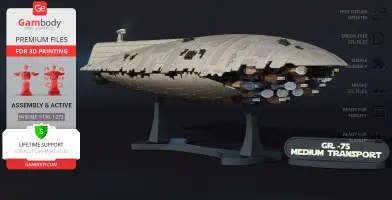 Star Wars GR-75 Medium Transport 3D model on a display stand, ready for 3D printing.