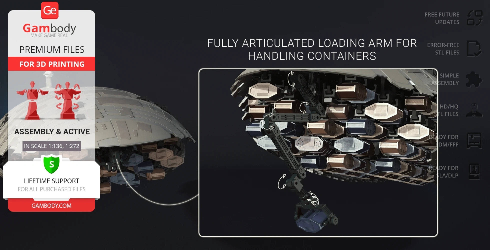 Star Wars GR-75 3D model with articulated loading arm and container arrangement for 3D printing.