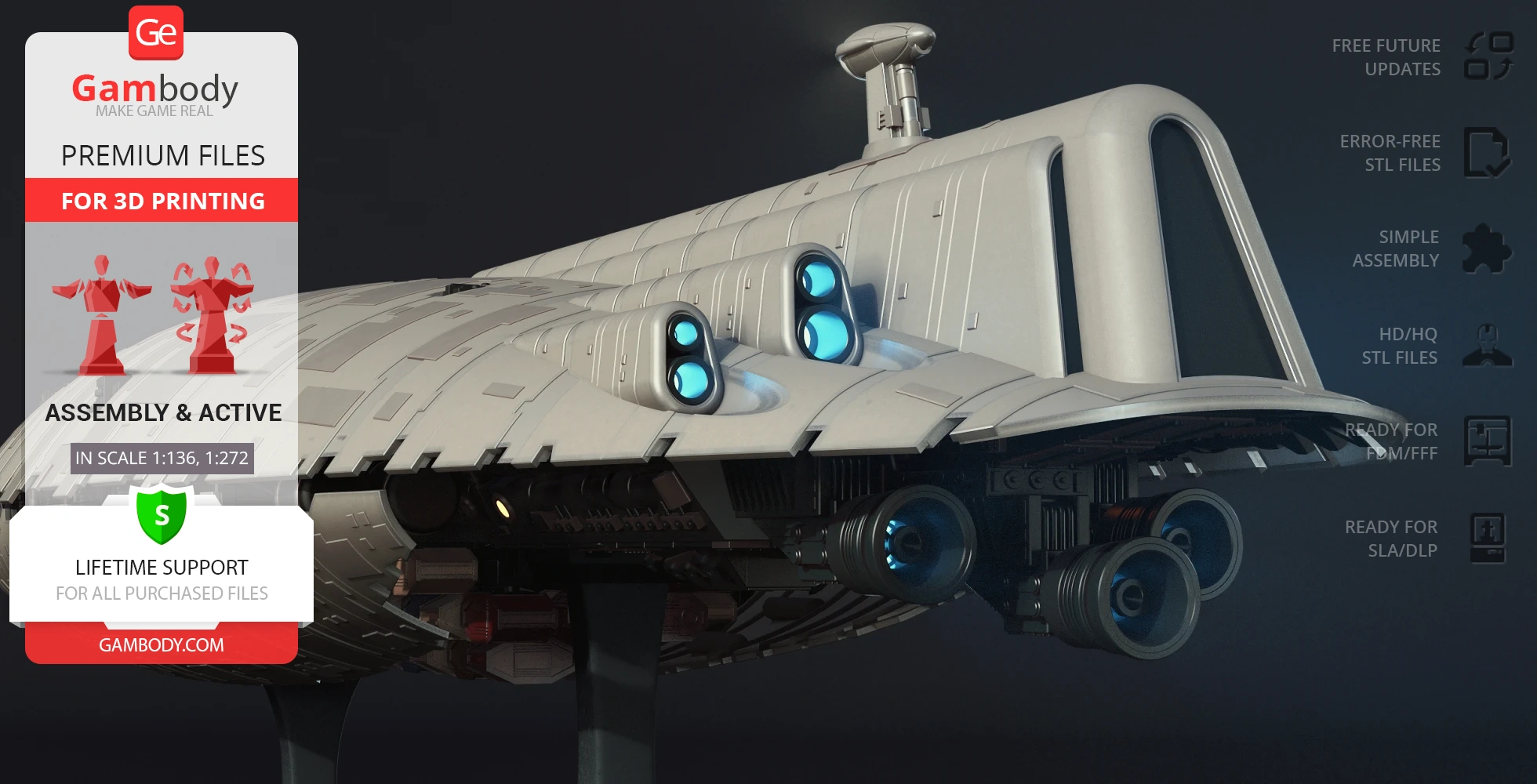 A detailed 3D model of the GR-75 Medium Transport from Star Wars, designed for 3D printing.