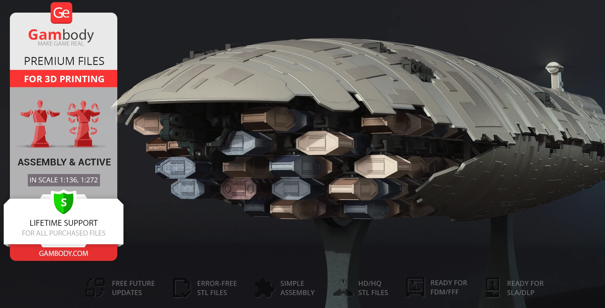 Detailed 3D model of a GR-75 Medium Transport from Star Wars, shown with assembly instructions.