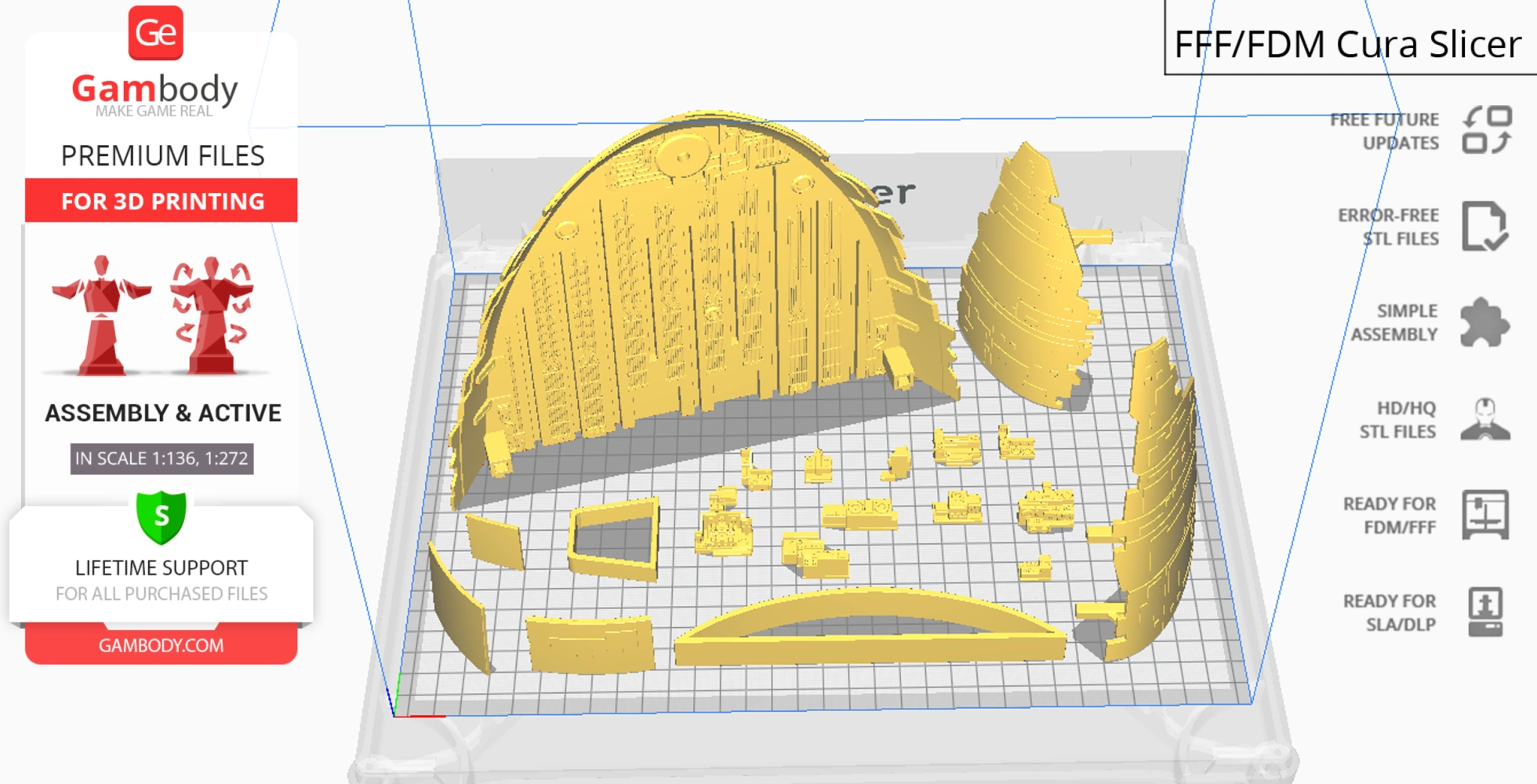 3D printable parts for GR-75 Medium Transport from Star Wars displayed in a slicer software.