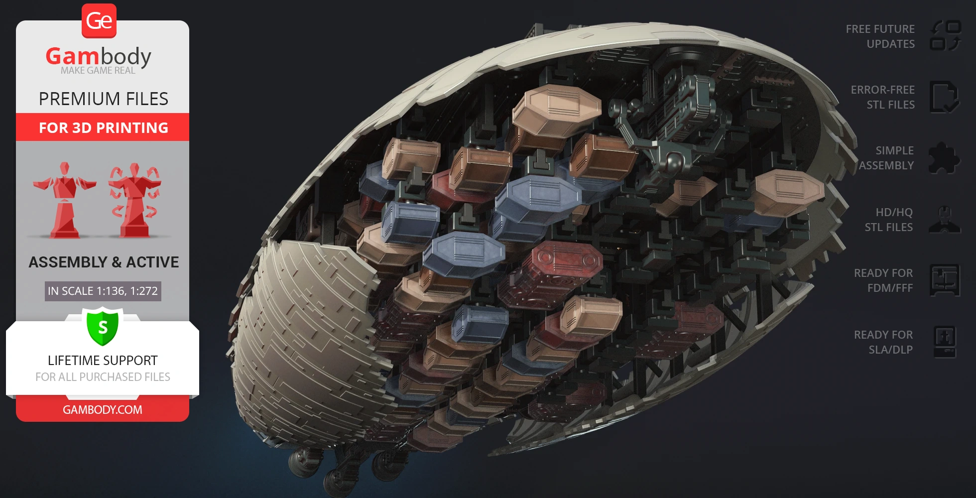 Detailed 3D model of Star Wars GR-75 Medium Transport with cargo, suitable for printing, by Gambody.