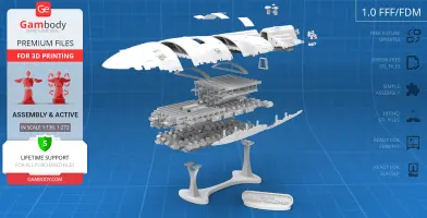 Exploded view of GR-75 Medium Transport 3D model for printing, showing detailed parts on blue grid background.