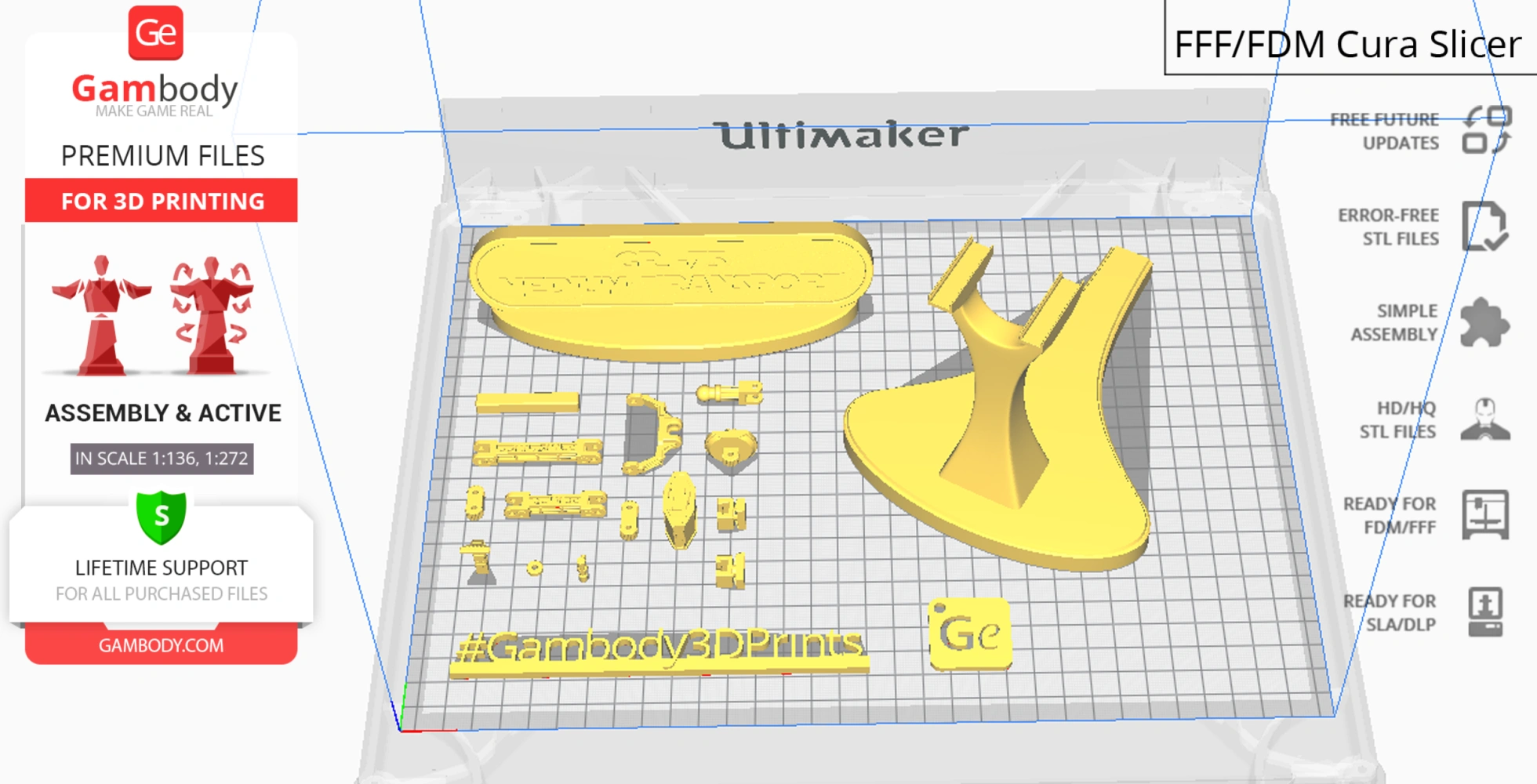 3D printing layout for GR-75 transport parts and stand on Ultimaker Cura slicer.