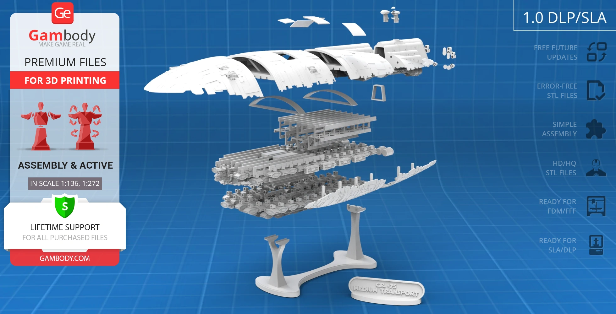 Exploded view of GR-75 Medium Transport 3D model for printing assembly.