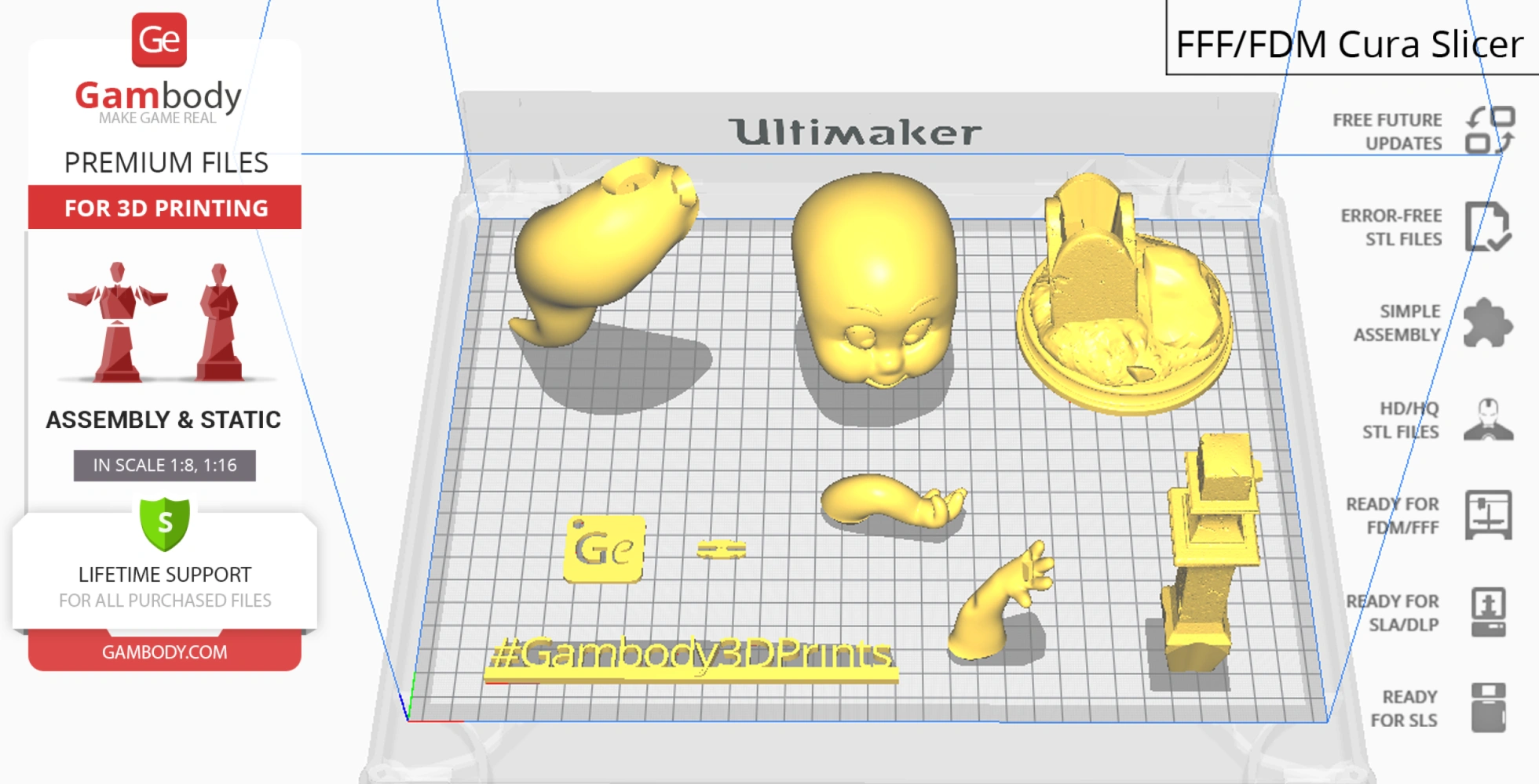 3D model parts for a 'Casper Flying Pose' figurine in a slicer software, ready for 3D printing.