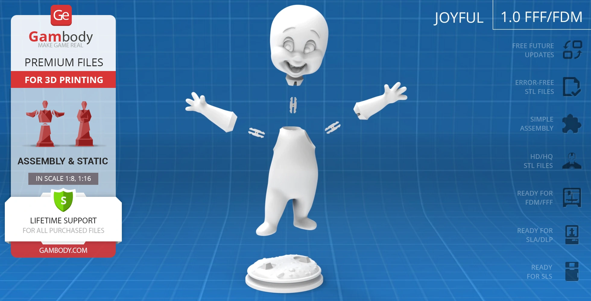 Casper 3D model in standing pose with separate body parts ready for assembly.