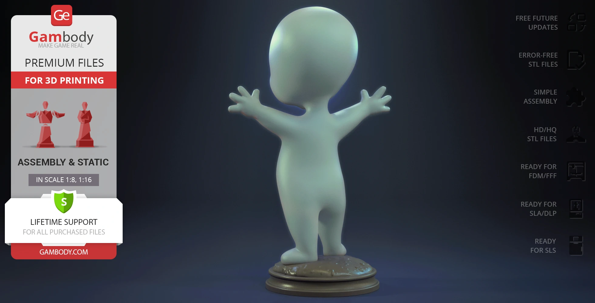3D model of a ghostly figure with arms outstretched, standing on a round base.