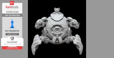 A spherical mech with a hamster on top, featuring detailed armor and legs, ready for 3D printing.