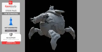 3D model of a spherical mech with robotic limbs and a small pilot on top, inspired by Overwatch's Wrecking Ball.