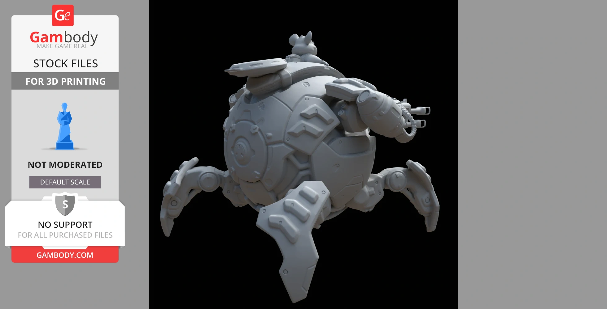 3D model of a spherical mech with a small pilot on top, inspired by Wrecking Ball from Overwatch.