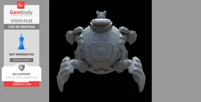 Spherical mech robot with four legs and turret, inspired by Overwatch's Wrecking Ball.