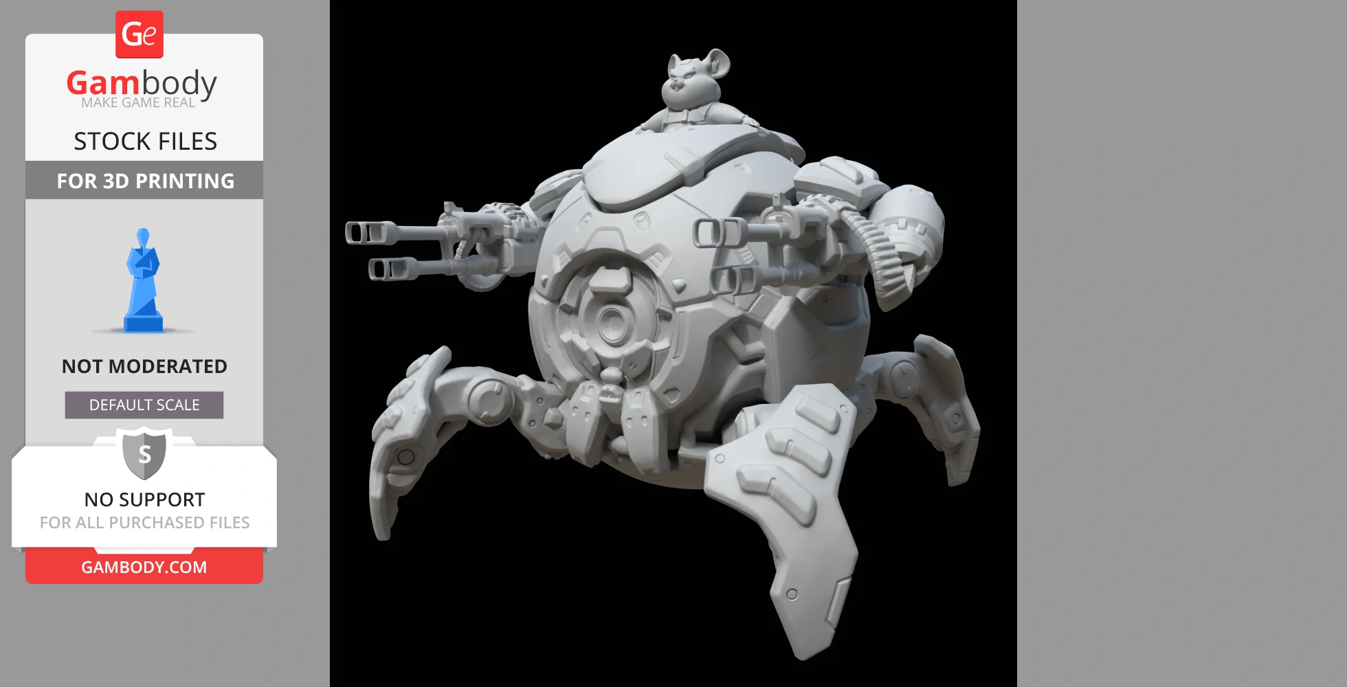 Spherical mech with multiple limbs and a small creature on top, designed for 3D printing.